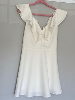 Lulus Ivory / White Ruffle V-Neck Mini Dress